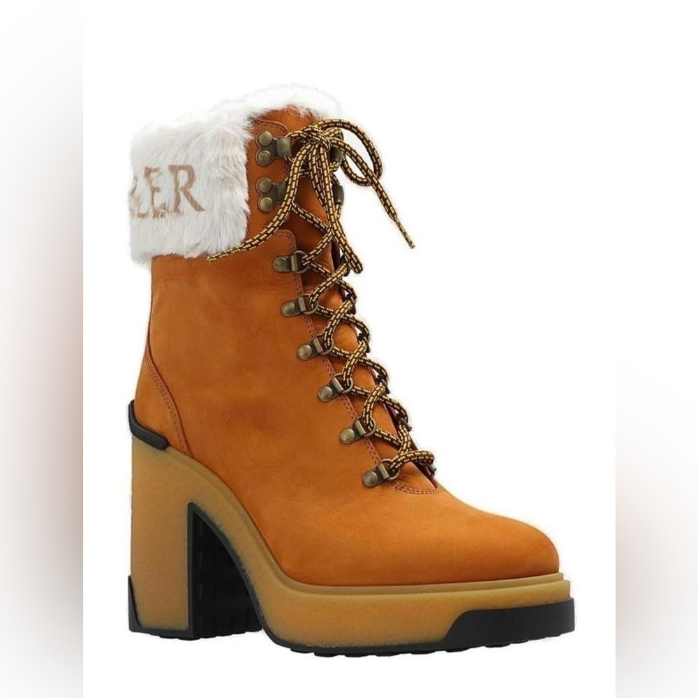 NIB Moncler Claudia Faux Fur Suede Block Heel Ankle Booties